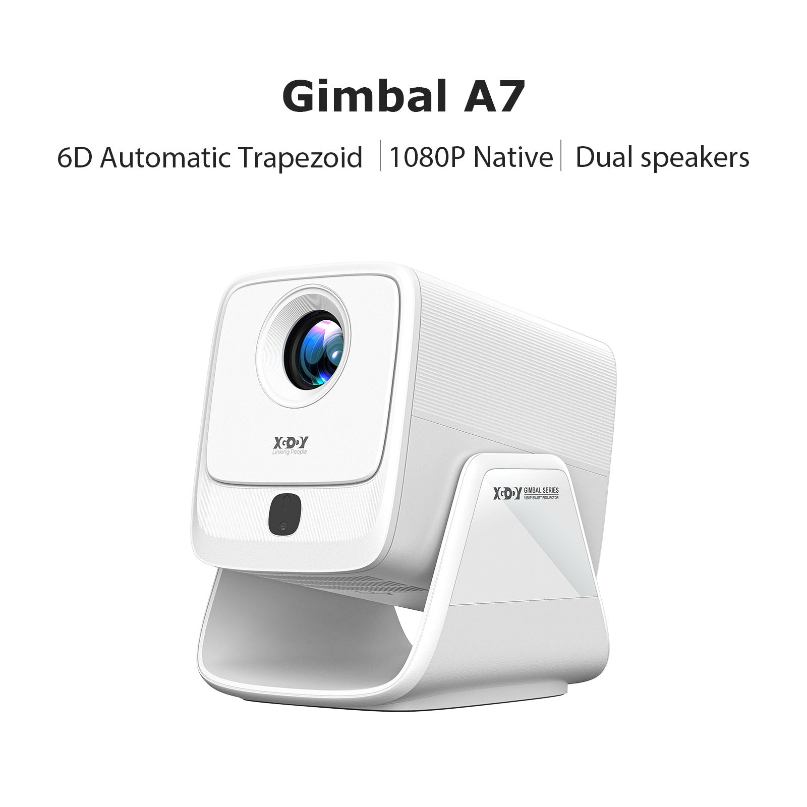 Gimbal A7 Portable Projector Android 14 With Native 1080P 8K Decoding 16GB 90° Rotation